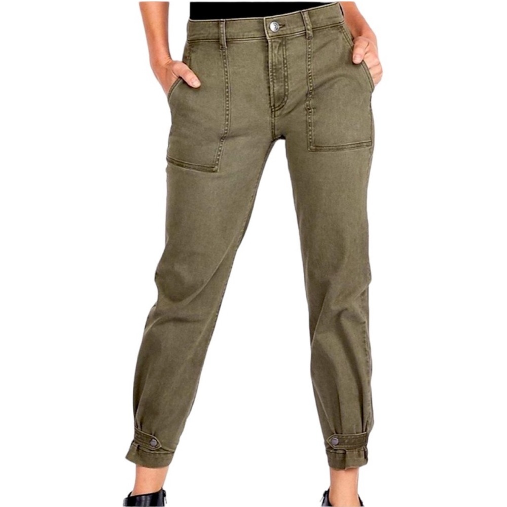 Express cropped straight, high-rise Chino jogger pants, green size four